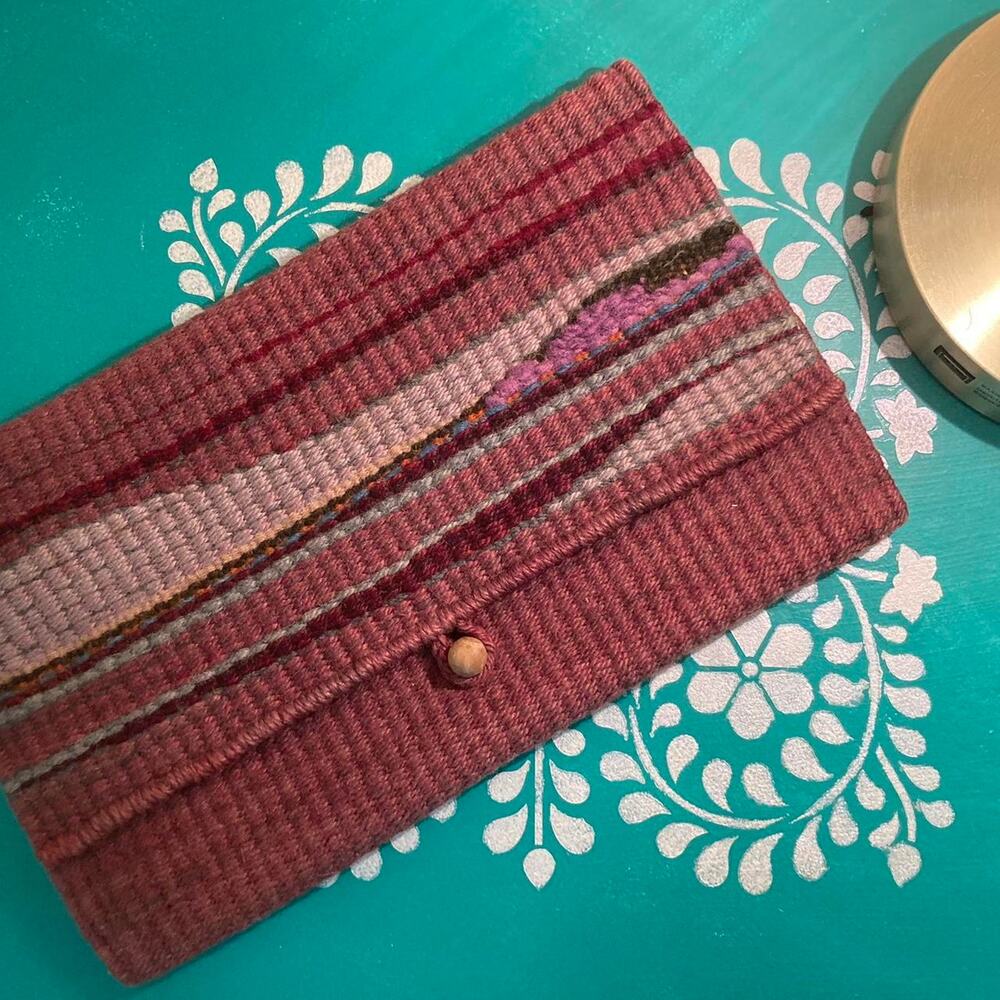 Southwestern natural fiber Hand Woven Burgundy Wool Clutch